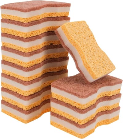 Natuurlijke Keukensponzen, Milieuvriendelijke Afwaspons, Biologisch Afbreekbare en Composteerbare Sponzen, Krasbestendig en Dubbelwerkend in Cellulose en Sisal, Set van 12