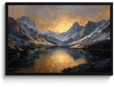 Poster in lijst - Fotolijst 90x60 cm - Posters - Berglandschap met Gouden Zonsondergang - Posterlijst zwart - Decoratie - Wanddecoratie woonkamer - Muurdecoratie slaapkamer