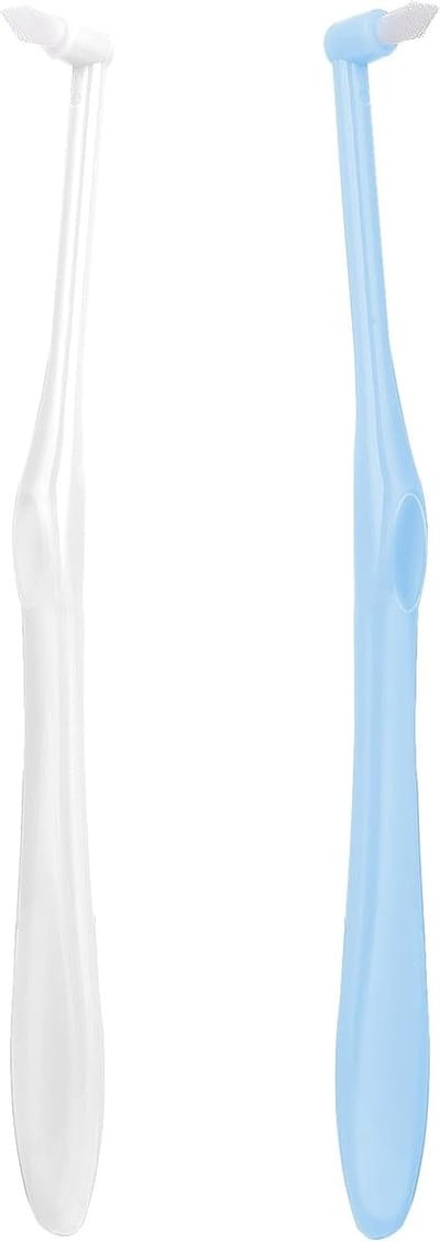 Zachte Tuft Tandenborstel Set van 2, Blauw en Wit, Handmatig, Ronde Kop, Ideaal voor Orthodontie, Interdentale Reiniging en Tandheelkundige Implants