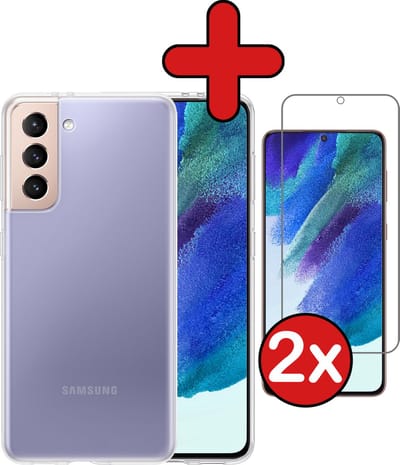 Hoesje - Met 2x Screenprotector - Geschikt voor Samsung Galaxy S21 FE - Sterk & Shockproof - Telefoon Hoes - Back Cover - Siliconen Case - Telefoonhoes - Transparant