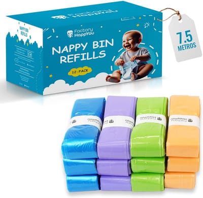 Navulzakjes Luieremmer - Luier Afvalzakken - Hygiënisch Luiers Verwerken - Geur Beperkend Systeem - 12 Stuks - Multi-color