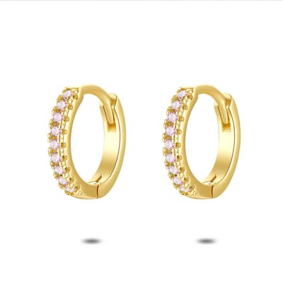 Twice As Nice Oorbellen in 18kt verguld zilver, oorring, roze zirkonia