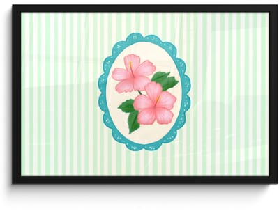 Poster in lijst - Fotolijst 60x40 cm - Posters - Bloemen - Ovaal - Strepen - Groen - Posterlijst zwart - Decoratie - Wanddecoratie woonkamer - Muurdecoratie slaapkamer