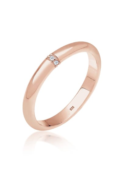 Elli PREMIUM - Ring - Dames Band Ring met Diamant (0.045 ct) Delicate in 925 Sterling Zilver rose goud verguld - Dames