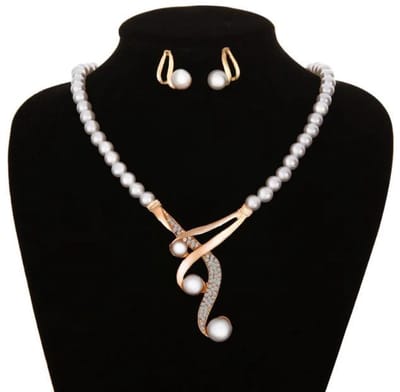 N3 Collecties Parel Dames Ketting met Oorbellen set -Wit Kristal kettingen