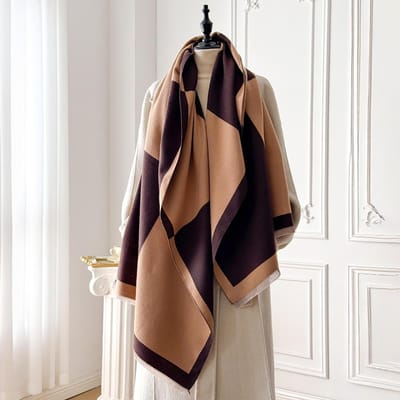 Elegante Geometrische Print Nep-Pashmina Sjaal - Zacht Warm Met Franjes, Ideaal Voor Herfst & Winter Buiten black