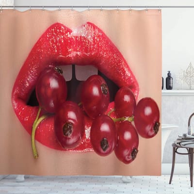 ABAKUHAUS douchegordijn – stof 175×200 cm – crème/rood – digitaal bedrukt