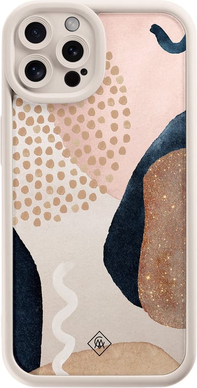 Casimoda® hoesje - Geschikt voor iPhone 12 Pro - Abstract Dots - Effen telefoonhoesje met lensbescherming - TPU - Backcover - Bruin/beige