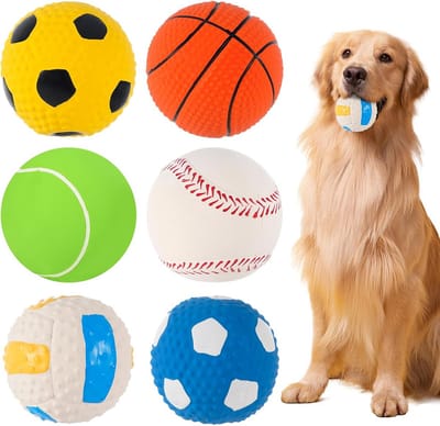 Hondenballen met Piep (6 Stuks) - Zacht Latex Speelgoed voor Pup tot Grote Hond