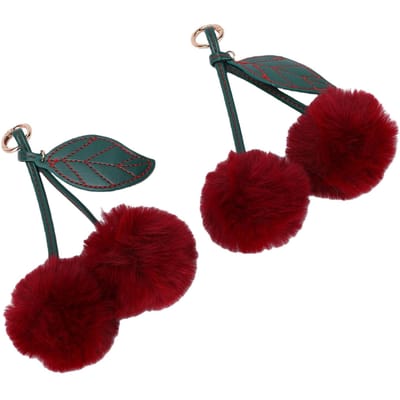 2 Pièces Porte-clés Cerise en Peluche Mignon Doux Moelleux Porte-clés Sac à Main Cerise avec Anneau Métallique Doré rouge vin