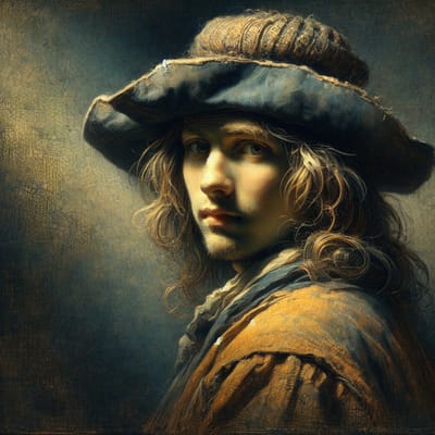 Modern rembrandt schilderij | Denk hier maar eens over na Rembrandt herleeft in moderne kunst, tijdloos meesterwerk ontstaat | Kunst - 30x30 centimeter op Canvas | Foto op Canvas