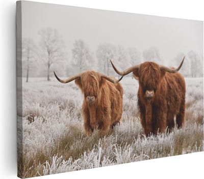 Artaza Canvas Schilderij Hooglander - 30x20 cm - Klein - Wanddecoratie Woonkamer - Muurdecoratie Sneeuw - Schilderijen Op Canvas