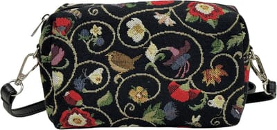 Mini tasje - Gobelinstof - Jacobean Dream - Bloemen - Zwarte achtergrond - Shakespeare