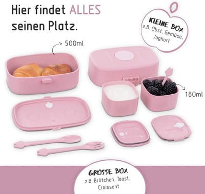 Famanu – Bento Box voor - inclusief bonus naamsticker - lekvrije lunchbox met vakken - duurzame broodtrommel voor - voor kleuterschool en school - de snackbox voor onderweg