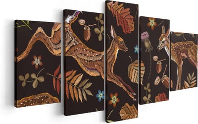 Artaza Canvas Schilderij Vijfluik Herfst Achtergrond Met Herten - Abstract - 100x50 - Foto Op Canvas - Canvas Print