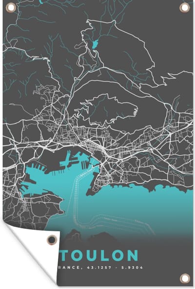 Muurdecoratie Toulon - Kaart - Frankrijk - Stadskaart - Plattegrond - 120x180 cm - Tuinposter - Tuindoek