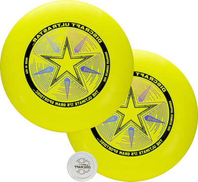 Ultimate Discs Dubbelpak - Vliegende Schijven - Sport Spelen - Unieke Folie Ontwerpen - Standaardformaat - Geel