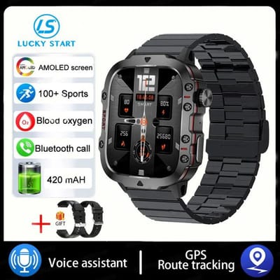 2026 Montre Intelligente Militaire d'Extérieur Étanche 3ATM Hommes Batterie 420mAh Fréquence Cardiaque Sports Fitness Montres Appel Bluetooth Montre Intelligente steel noir