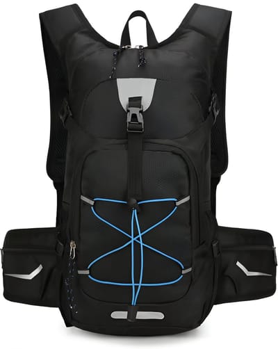 CarryQuest® - 25L Lichtgewicht Hydratatie Fietsrugzak - Waterdichte Nylon Daypack met Drinksysteem, Rugventilatie & Reflecterende Streep - Wandelen, Fietsen & Reizen - 27x14x45 cm - Zwart