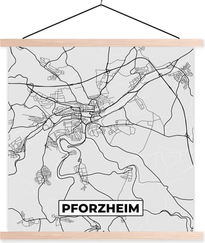 Posterhanger incl. Poster 40x40 cm - Schoolplaat - Stadskaart - Duitsland - Pforzheim - Kaart - Plattegrond - Textielposter - Blanke latten - Stadskaart