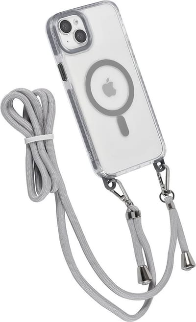 Hoes Geschikt voor: iPhone 15 Hoesje voor om de nek - Magnetisch Magsafe Hoesje Met Koord - Hoes Met Koord - Hoes Cover Met Koord - Grijs