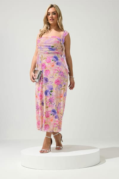 Yours London Nude Jurk Met Bloemenprint En Ruches Size 42