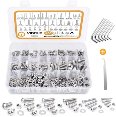 Set van 460 roestvrijstalen schroeven, moeren en sluitringen - M2.5, M3, M4, M5, M6, M8 met opbergdoos en sleutel