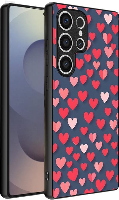 Smartphonica Telefoonhoesje Geschikt voor Samsung Galaxy S25 Ultra met Roze en Rode Hartjes Opdruk - TPU Backcover Case With Rosé and Red Heart Design geschikt voor Samsung Galaxy S25 Ultra