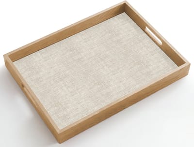 Dienblad hout 50x35 cm - Schootdienblad - Linnen - Textuur - Beige - Borrelplank rechthoek - Plateau dienbladen