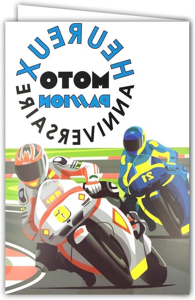 Wenskaart Motorfiets - Kaart met envelop - Verjaardag wensen - Echte fluo-inkten - 12 x 175 cm - Geel