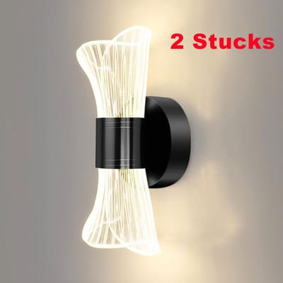 LED Binnen Wandlamp - Moderne Wandlamp - LED Wandverlichting - Acryl Binnen Wandlamp voor Slaapkamer, Woonkamer, Hal, Trap - Zwart - 2 Stucks