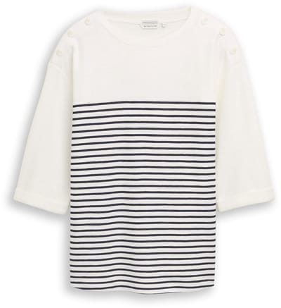 Tom Tailor - Plus Size - Shirt met lange mouwen en streepjesmotief - Maat 46 - offwhite navy blue stripe