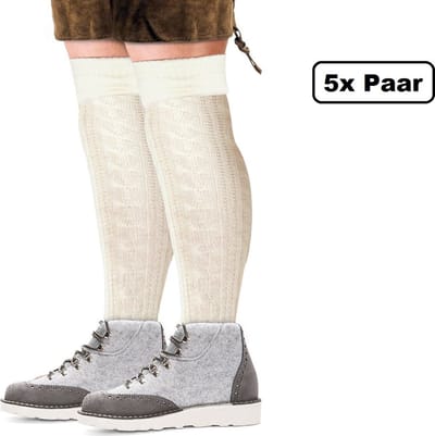 5x Paar Tiroler kabel sokken ecru 39-42 - Kabelkousen - Festival party apres ski tirolerfeest Oktoberfest