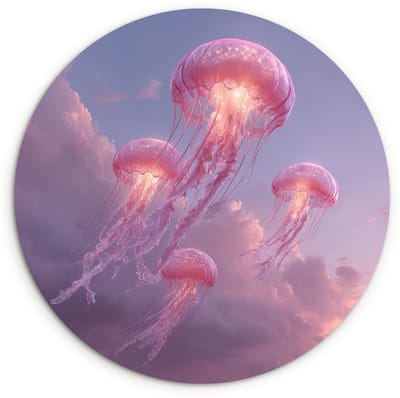 WallCircle® Wandcirkel 120x120 cm - Muurcirkel Kwallen - Roze - Wolken - Muurdecoratie woonkamer - Wanddecoratie slaapkamer - Kamer decoratie accessoires - Ronde schilderijen XXL