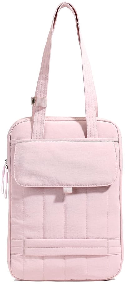 Roze gewatteerde laptoptas 15,6 inch met handvat en schouderriem | Verticale stiksels en bagageriem | Geschikt voor 14 inch laptops, ideaal voor werk en reizen