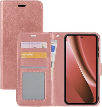 Hoesje - Met Pasjeshouder - Geschikt voor Google Pixel 10a - Luxe Bookcase Portemonee - Flip Case - Kunstleer Book Case - Flipcase - Book Cover - Walletcase - Portemonneehoes - Rosé goud