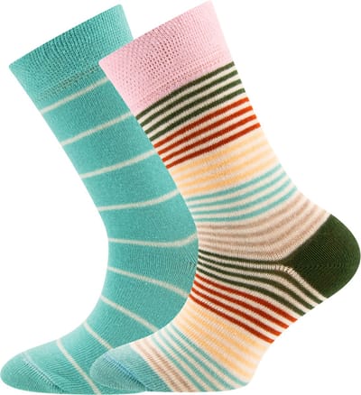 2-Pack Kindersokken Ewers - Set van 2 paar - Aqua/Turquoise Gestreept en Multicolour Streepjes-23/26