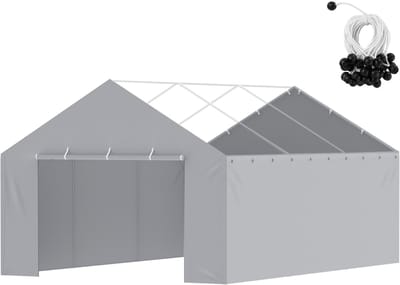 13x20 Ft Carport Vervangende Luifel voor Zijwand, Duurzaam Garagedoek, Waterdicht en Uv-Beschermd, Eenvoudige Installatie met Spanbanden, Grijs (Bovenkap en Frame Niet Inbegrepen)