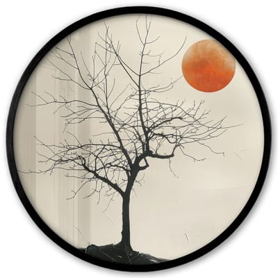 Poster in lijst Rond - Fotolijst 40x40 cm - Posters - Boom - Zon - Modern - Landschap - Ronde posterlijst zwart - Decoratie - Wanddecoratie woonkamer - Muurdecoratie slaapkamer
