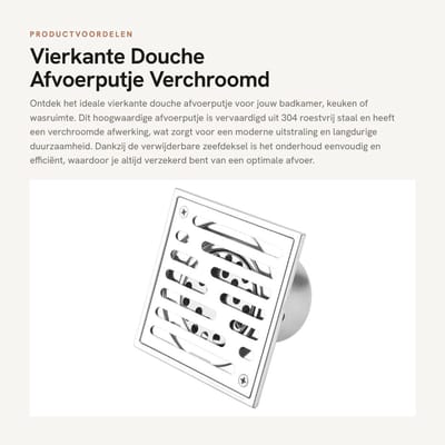 Dailygoods- Afvoerputje Verchroomd - Douche/Keuken - Verwijderbare Zeefdeksel - 304 Roestvrij Staal - 110x110mm - Voorkomt Onaangename Geuren - Vloerafvoer