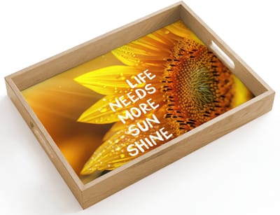 Dienblad hout 40x30 cm - Schootdienblad - Zonnebloem - Close up - Geel - Quote - Borrelplank rechthoek - Plateau dienbladen