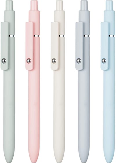 TOVBMUP 5-pack - Pennen op waterbasis - Snel drogende inkt - Fijne punt van 0,5 mm - Premium - Intrekbare rollerball - Pennen op waterbasis