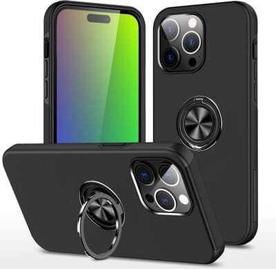 Telefoonhoesje Met Vingerring & Magneet voor Telefoohouders - Hoesje Geschikt voor: iPhone 15 Pro Max - Anti-drop harde cover - Zwart