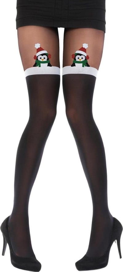 Pretty Polly Panty - Kerst - Christmas - Penguin - Mock Hold Up Panty - One Size - Zwart/Mix