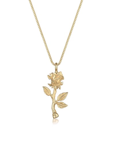 Elli - Halsketting - dames collier met roos hanger verguld in 925 sterling zilver, collier ketting met roos hanger voor dames, dames collier lengte 45cm - Dames