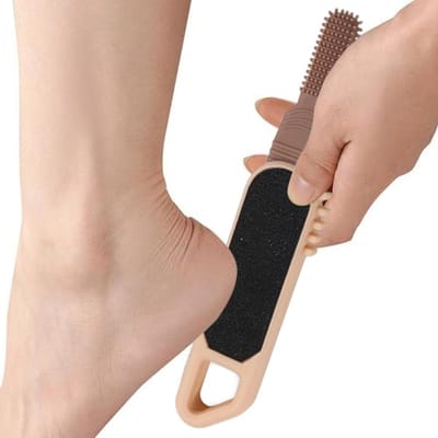 Voetvijl Reinigingsborstel - Eeltverwijderaar Dubbele Kop - Voetverzorging Thuis - Antislip Handgreep - 21.8 cm Lengte - Grijs