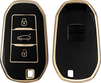 kwmobile autosleutel hoesje geschikt voor Peugeot Citroen 3-knops Smartkey autosleutel (alleen Keyless Go) hoes - TPU autosleutel behuizing - Beschermende auto sleutel case - Sleuteletui in zwart / goud