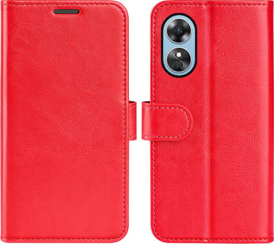 MobyDefend Hoesje - Geschikt voor Oppo A17 - Wallet Book Case (Sluiting Achterkant) - Rood