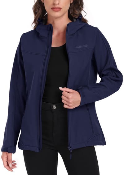 Daity Dames softshelljack, waterdicht tussenjack, ademend regenjack, winddicht jack, gevoerd met capuchon voor buitenactiviteiten en wandelen - Maat S