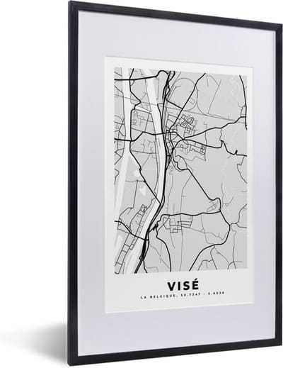 Fotolijst incl. Poster Zwart Wit- Zwart Wit – België – Plattegrond – Stadskaart – Kaart – Visé - 40x60 cm - Posterlijst